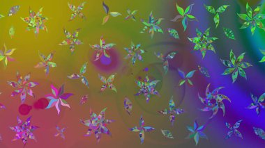 Düz Çiçek Elementleri Tasarımı. Yeşil renkli çiçekler. Renkli Bahar Teması eskiz kalıbı. Raster illüstrasyonunda çiçek deseni çizimi.