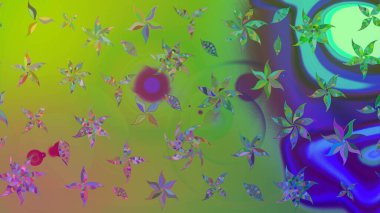 Üzerinde yeşil renkte karalamalar olan çiçek desenleri çiz. Raster illüstrasyonu.