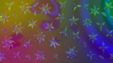 Renkli grunge, soyut arkaplanı colokahverengi çiçeklerle süslüyor. Parmak izi, kumaş, duvar kâğıdı, tekstil için raster dokusu. Nakış desenli çiçek deseni..