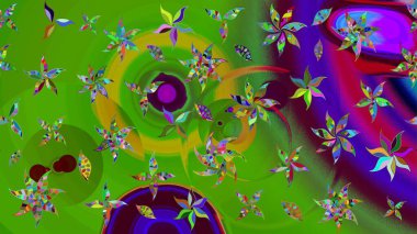 Renkli grunge soyut arkaplanı koloyeşil çiçeklerle süslüyor. Parmak izi, kumaş, duvar kâğıdı, tekstil için raster dokusu. Nakış desenli çiçek deseni..