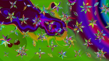 Yeşil yapraklı yabani çiçekler. Suluboya, elle çizilmiş. Raster illüstrasyonu. Taslak arkaplan deseni.