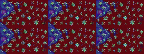 Tekstil, kumaş, ambalaj, hatıra defteri için hoş bir çiçek arkaplanı. Kırmızı arka planda. Çocuksu tasarım. Elle çizilmiş karalama çiçekleri ile Raster çizim deseni.