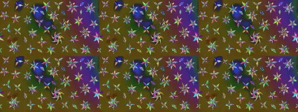 Küçük çiçekli yay deseni çiz. Suluboya tarzında yeşil renkte. Raster illüstrasyonu.