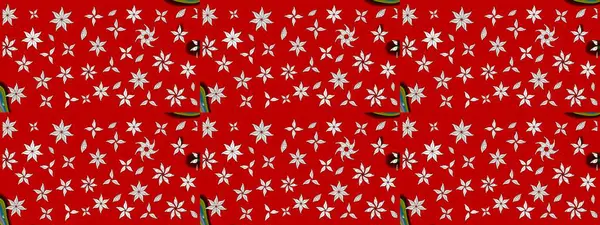 Çiçek desenli çizim. Kırmızı renklerde Asya tekstili. Raster illüstrasyonu.