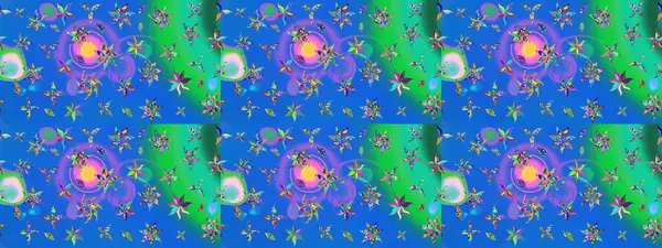 Raster - stok. Eskiz arkaplan modeli. Yapraklı çiçekler ve mavi renkli papatya çiçekleri..