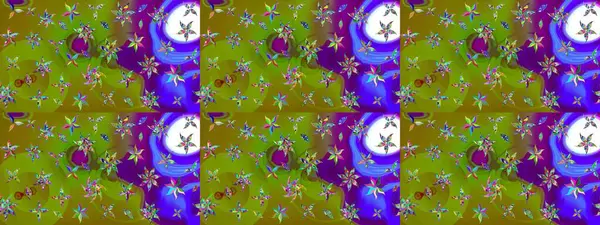 Raster Çiçek İllüstrasyonu güzel tekstil. Yeşil renkli etnik çiçeklerle zarif eskiz deseni.