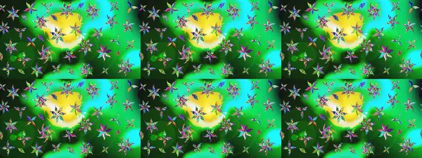 Eskiz arkaplan modeli. Yeşil yapraklı yabani çiçekler. Raster illüstrasyonu. Suluboya, elle çizilmiş.