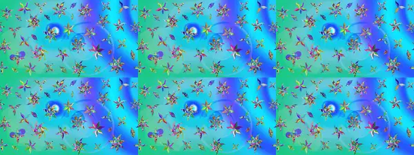 Çiçekli karalama şeklinde Raster çiçek deseni. Raster illüstrasyonu. Nazikçe, yaz çiçekleri mavi renklerde.