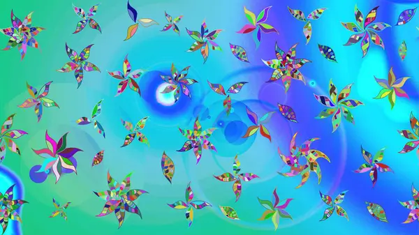 Çiçek desenli çizim. Raster illüstrasyonu. Asya tekstil tarzında. Mavi renkli çiçekler. Raster illüstrasyonu.