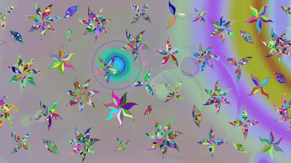 Çiçek desenli çizim. Raster illüstrasyonu. Asya tekstil tarzında. Güzel kumaş deseni. Renkli Bahar Teması eskiz kalıbı. Düz Çiçek Elementleri Tasarımı.