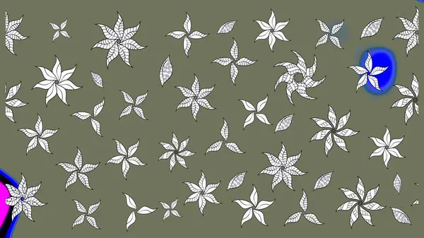 Raster illüstrasyonu. El çizimi. Çiçekli, yapraklı, çiçek desenli çizim..