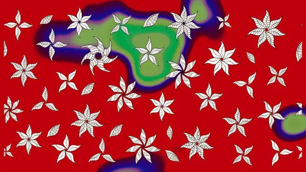 Raster illüstrasyonu. Klasik çiçek tasarımı elementleri. Kırmızı kıvırcık çiçekler kırmızı renkte şekillenir.