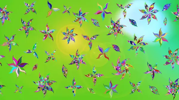 Yeşil renkler üzerine çiçek desenli çizimler, el yapımı papatyalar, papatyalar. Tekrarlayan çiçek arkaplanı, zarif yeşil çiçek duvar kağıdı.