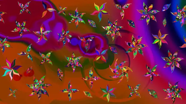 Düz Çiçek Elementleri Tasarımı. Renkli Bahar Teması eskiz kalıbı. Kahverengi renkli çiçekler. Sevimli çiçek raster deseni.