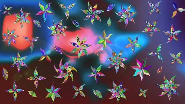 Mavi renkli çiçekler. Raster illüstrasyonundaki çiçek desenli çizim. Düz Çiçek Elementleri Tasarımı. Renkli Bahar Teması çizim şablonu.