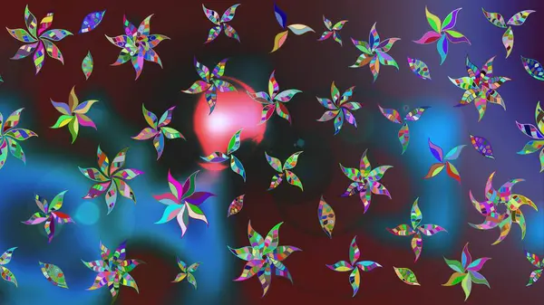 Raster illüstrasyonundaki çiçek desenli çizim. Suluboya tarzında mavi renkte çiçekler.