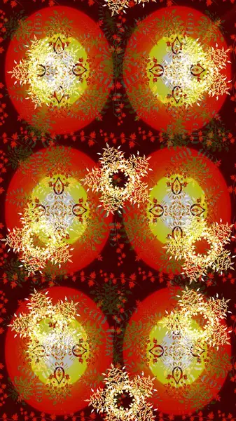 Raster illüstrasyonu. Noel kahverengisi, kırmızı ve sarı. Sihirli kahverengi, kırmızı ve sarı tatil soyut arka plan yıldız ve düşen kar taneleri.