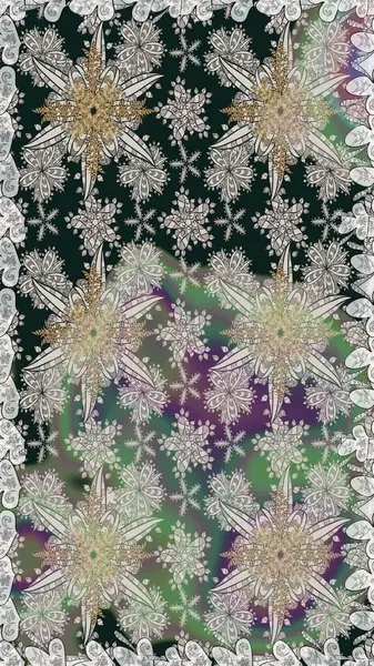 Raster Floral Illustration, Asyalı tekstil. Gri renkli etnik çiçeklerle kusursuz bir desen..