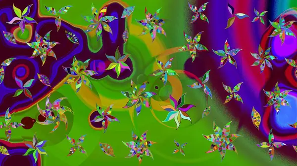 Renkli Bahar Teması eskiz kalıbı. Raster illüstrasyonundaki çiçek desenli çizim. Düz Çiçek Elementleri Tasarımı. Yeşil renkte çiçekler.