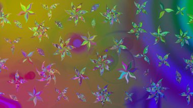 3D çiçekler, eskiz. Yeşil renklerde. Raster illüstrasyonu.