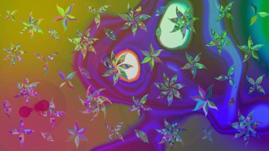 Raster illüstrasyonu. Yeşil renklerde. Küçük çiçekteki sevimli çiçek deseni. Raster deseni. Soyut çiçek çizim kalıbı arkaplanı.