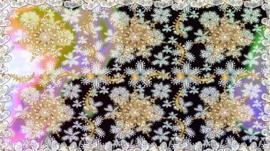 Süslü dekorasyon. Raster illüstrasyonu. Damask altın soyut çiçek nötr renklerde pürüzsüz desen.