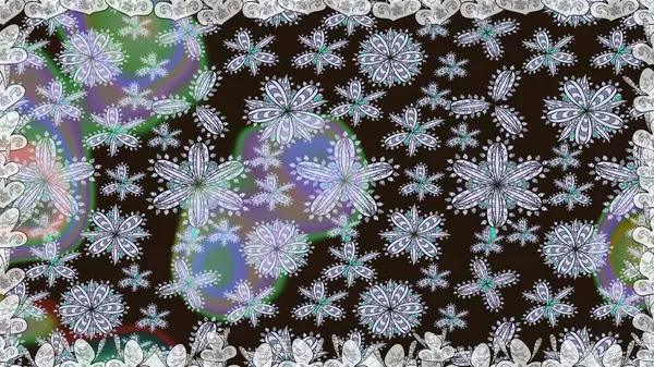 Düz Çiçek Elementleri Tasarımı. Raster illüstrasyonu. Renkli Bahar Temalı Kusursuz Arkaplan. Kusursuz desenli, modaya uygun kumaş deseni. Şirin çiçek elementleri..