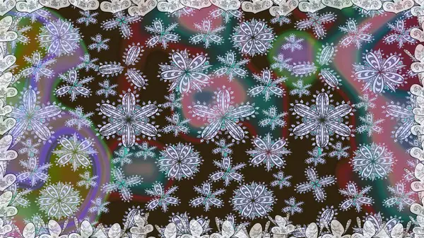 Tarafsız renklerde etnik çiçeklerle kusursuz bir desen. Asya Tekstil 'inde Raster Çiçek İllüstrasyonu.