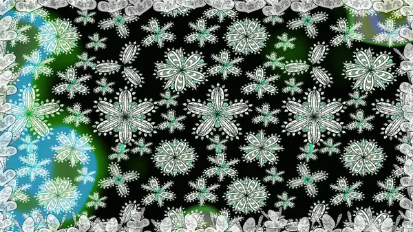 Raster Güzel kumaş deseni. Raster suluboya deseni, narin çiçekler, siyah çiçekler, tebrik kartı şablonu..