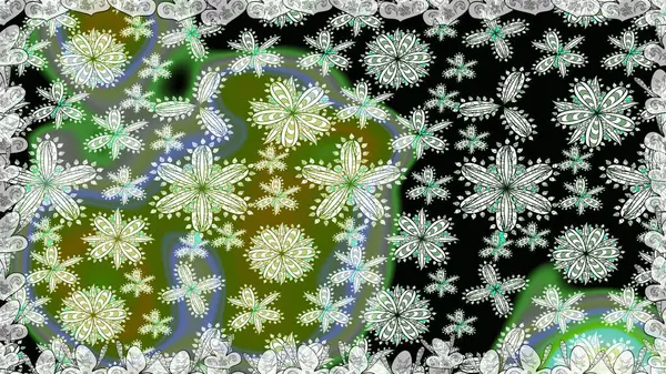 Suluboya tarzında yeşil renkte. Raster illüstrasyonu. Pürüzsüz bahar deseni ve küçük çiçekler.