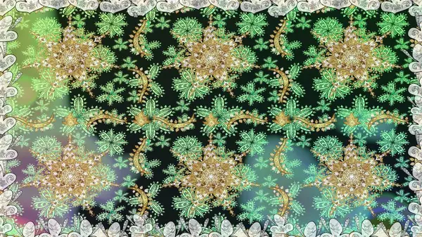 Altın desenli çiçek dekoru. Davetiyeler, kartlar, web sayfası için Raster illüstrasyon. Doğu tarzı element. Gri renklerdeki altın element. Çizgi sanatı tasarım şablonu için sınırsız sınır.