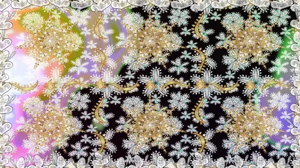 Süslü dekorasyon. Raster illüstrasyonu. Damask altın soyut çiçek nötr renklerde pürüzsüz desen.