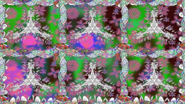 Raster illüstrasyonunda kusursuz çiçek deseni. Yeşil renkli çiçekler. Renkli Yaz Temalı Kusursuz Arkaplan. Düz Çiçek Elementleri Tasarımı.