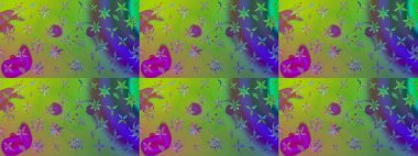 Raster illüstrasyonu. Çiçek desenli çizim. Yeşil renkli Asyalı tekstil.