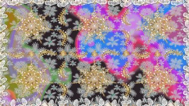 Raster Golden Mehndi kusursuz desen. Kına dövmeli süs çiçekleri, altın çıkartmalar, mehndi ve yoga tasarımı, kartlar ve parmak izleri. Gri renklerde desen.