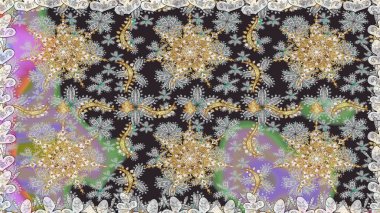 Gri renkli desen. Raster Golden Mehndi kusursuz desen. Kına dövmeli süs çiçekleri, altın çıkartmalar, mehndi ve yoga tasarımı, kartlar ve parmak izleri..