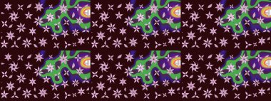 Düz Çiçek Elementleri Tasarımı. Kahverengi renkli çiçekler. Raster illüstrasyonundaki çiçek desenli çizim. Renkli Bahar Teması çizim şablonu.