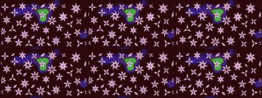 Küçük çiçekte hoş bir çiçek deseni var. Kahverengi renkler ve parlak çiçekler üzerine soyut çizim deseni. Çiçek elementli zarif raster dokusu..