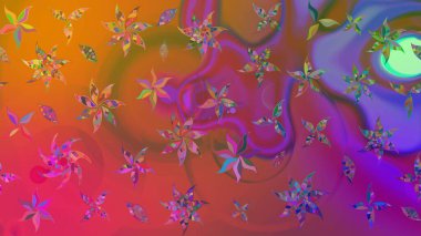 Bahar çiçekleri dallı desen, mor renkler ve çiçek silueti. Raster deseni.