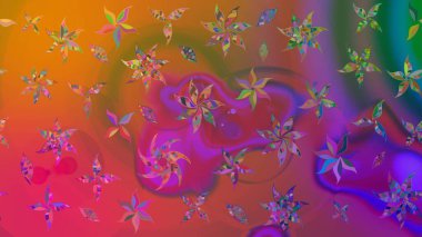 Şirin çiçekli eskiz deseni ve mor renkli yapraklar, suluboya çiçek deseni, duvar kağıdı, kart veya kumaş için fayanslı. Raster illüstrasyonu.