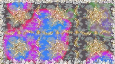 Raster illüstrasyonu. Raster altın desen. Kusursuz altın desenli bukleler. Doğu tarzı arabesk. Altın elementli gri renkler.