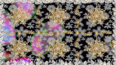 Damask kusursuz yinelenen arkaplan. Barok tarzında altın çiçekli süs. Gri renklerdeki altın element. Doku arkaplanı üzerine altın duvar kağıdı.