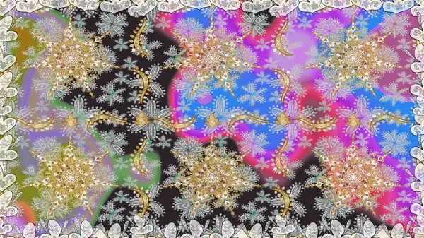 Raster Golden Mehndi kusursuz desen. Kına dövmeli süs çiçekleri, altın çıkartmalar, mehndi ve yoga tasarımı, kartlar ve parmak izleri. Gri renklerde desen.