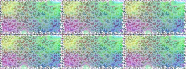 Raster illüstrasyonu. Ambalajlar, duvar kağıtları, kumaş tasarımı ve kağıt için güzel bir arka plan. Renkli kelebeklerin kusursuz arka planı. Mavi ve nötr tatlı kelebekler.