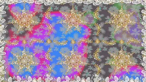 Raster illüstrasyonu. Raster altın desen. Kusursuz altın desenli bukleler. Doğu tarzı arabesk. Altın elementli gri renkler.