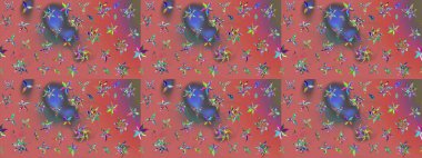 Küçük çiçekli yay deseni çiz. Raster illüstrasyonu. Suluboya tarzında pembe renkler üzerine.