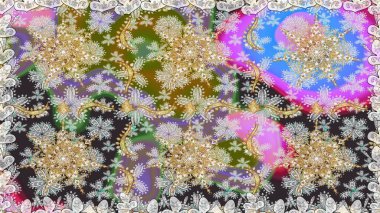 Barok tarzında kusursuz bir doğulu süsü. Gri renkli ve altın elementli geleneksel klasik altın sarısı desen.