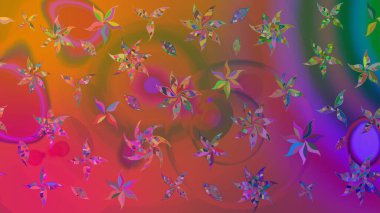 Düz Çiçek Elementleri Tasarımı. Asya tekstil tarzında. Raster illüstrasyonu. Renkli Bahar Teması eskiz kalıbı. Kahverengi renkli çiçekler. Çiçek desenini çiz.