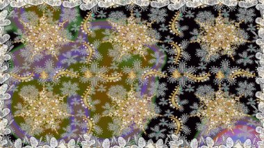 Klasik raster sarısı, kusursuz desen. Çiçek süsü kumaş deseni, cam, çiçek desenli altın elementli gri renkli metal..
