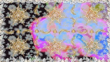 Kusursuz altın desen. Gri renkli ve altın elementli altın desenli. Raster doğulu süsü.